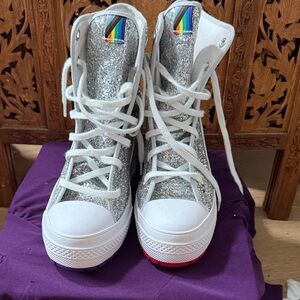 Converse Silver Glitter Platform Chuck Taylor All Star High Top Boots